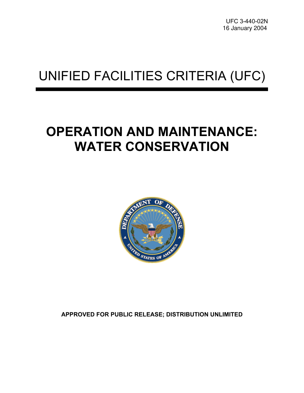 USDOD - Water Conservation UFC 3-440-02 2004 143 pages cover