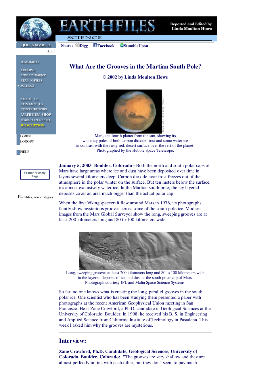 01 05 2003 What Are the Grooves in the Martian South Pole cover