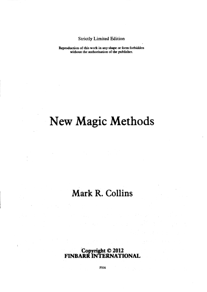 Mark R. Collins - New Magic Methods cover