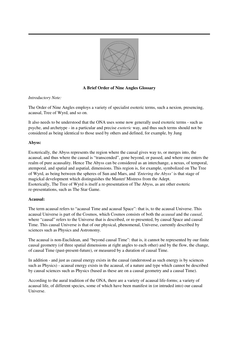 A Brief Order of Nine Angles Glossary cover