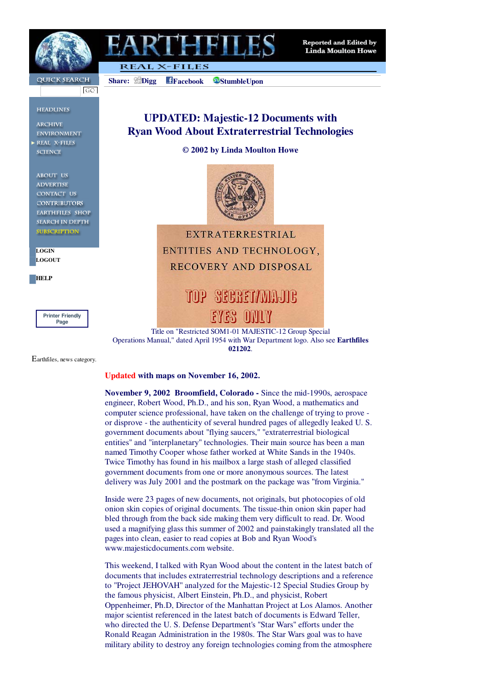 11 09 2002 UPDATED Majestic-12 Documents with Ryan Wood About Extraterrestrial Technologies cover