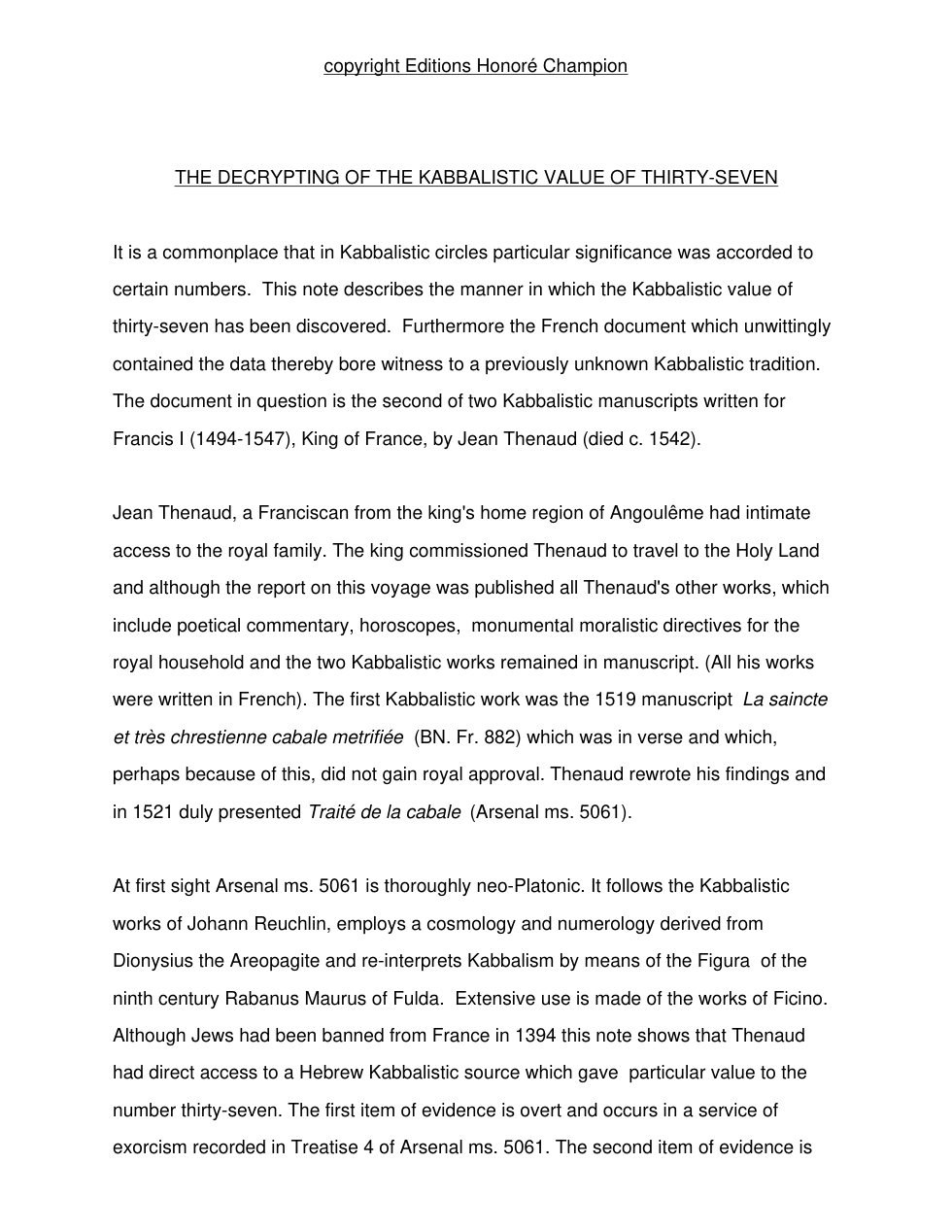 Decrypting of the Kabbalistic Value of Thirty Seven cover