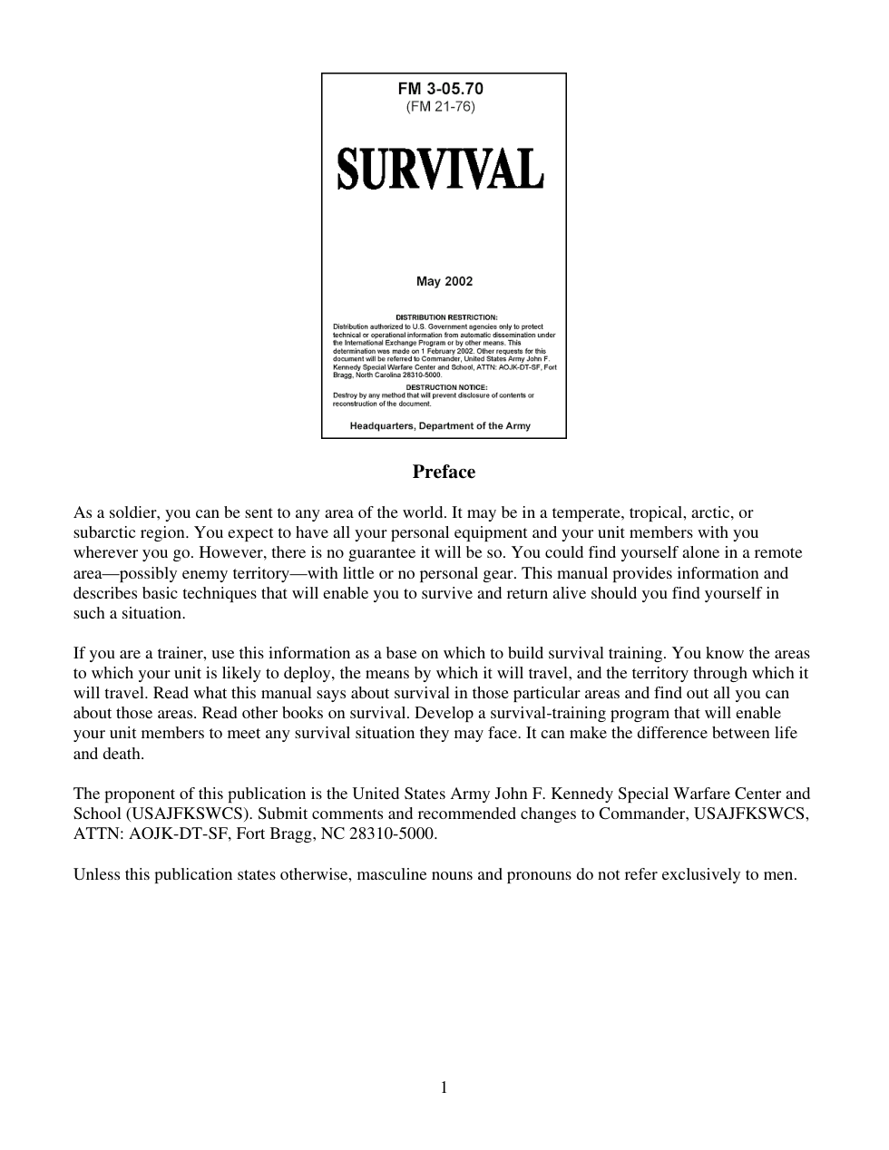 Survival Manual FM3-05.70 cover