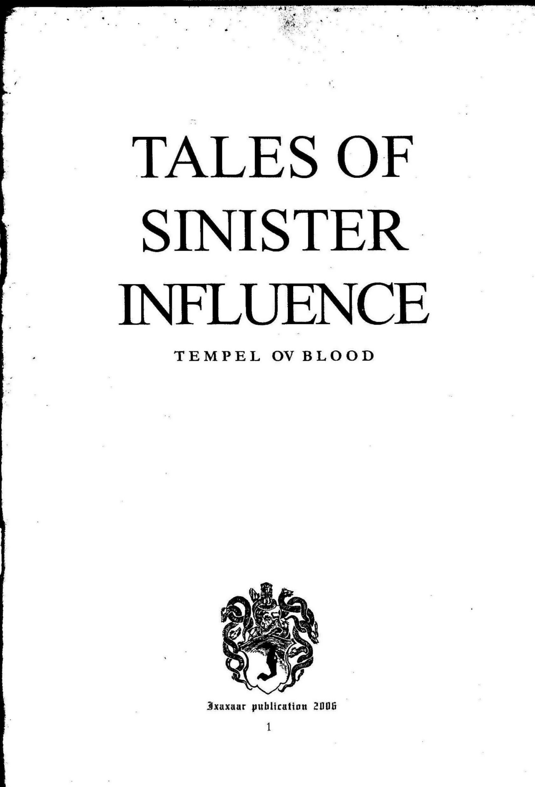 Tempel ov Blood - Tales of Sinister Influence cover
