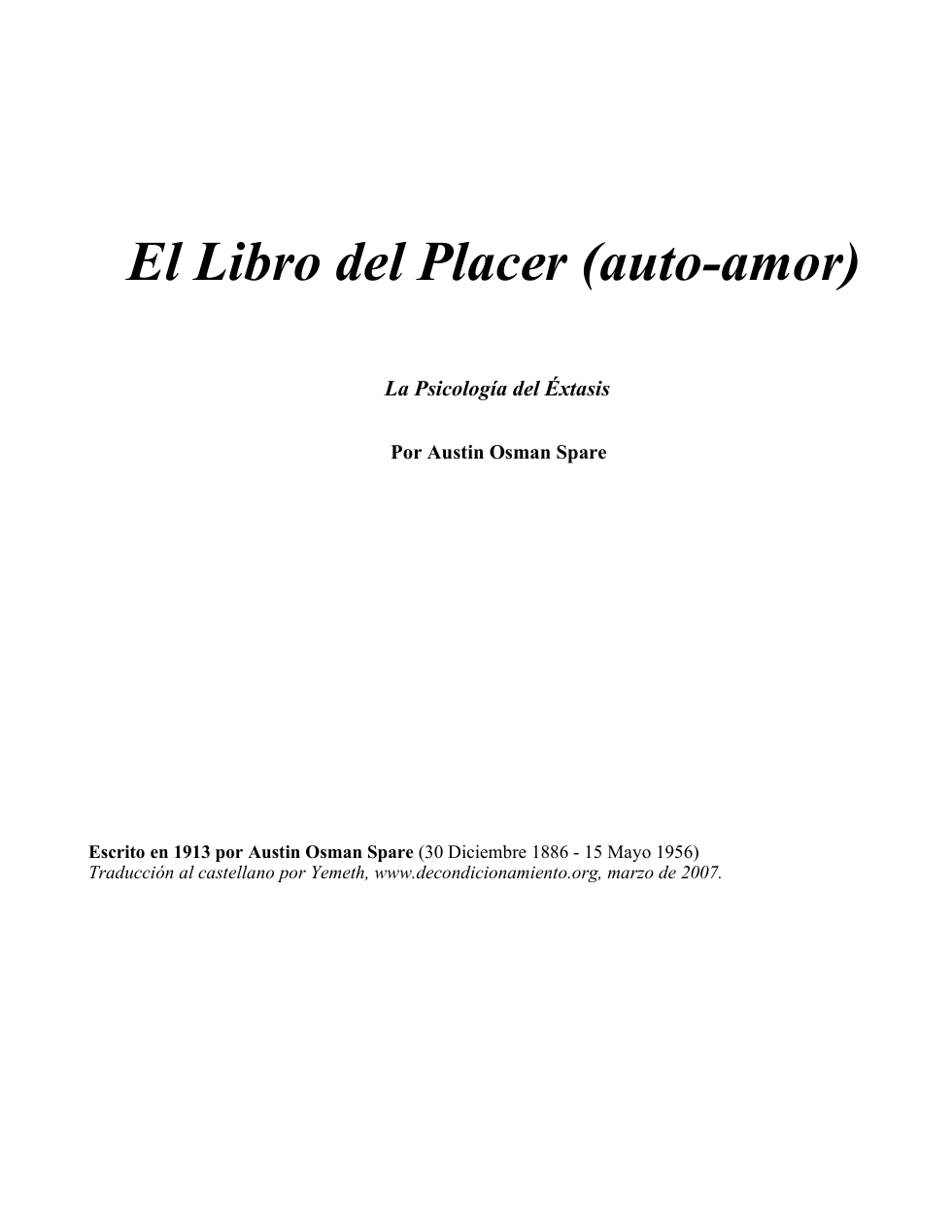 El Libro del Placer - Austin Osman Spare cover