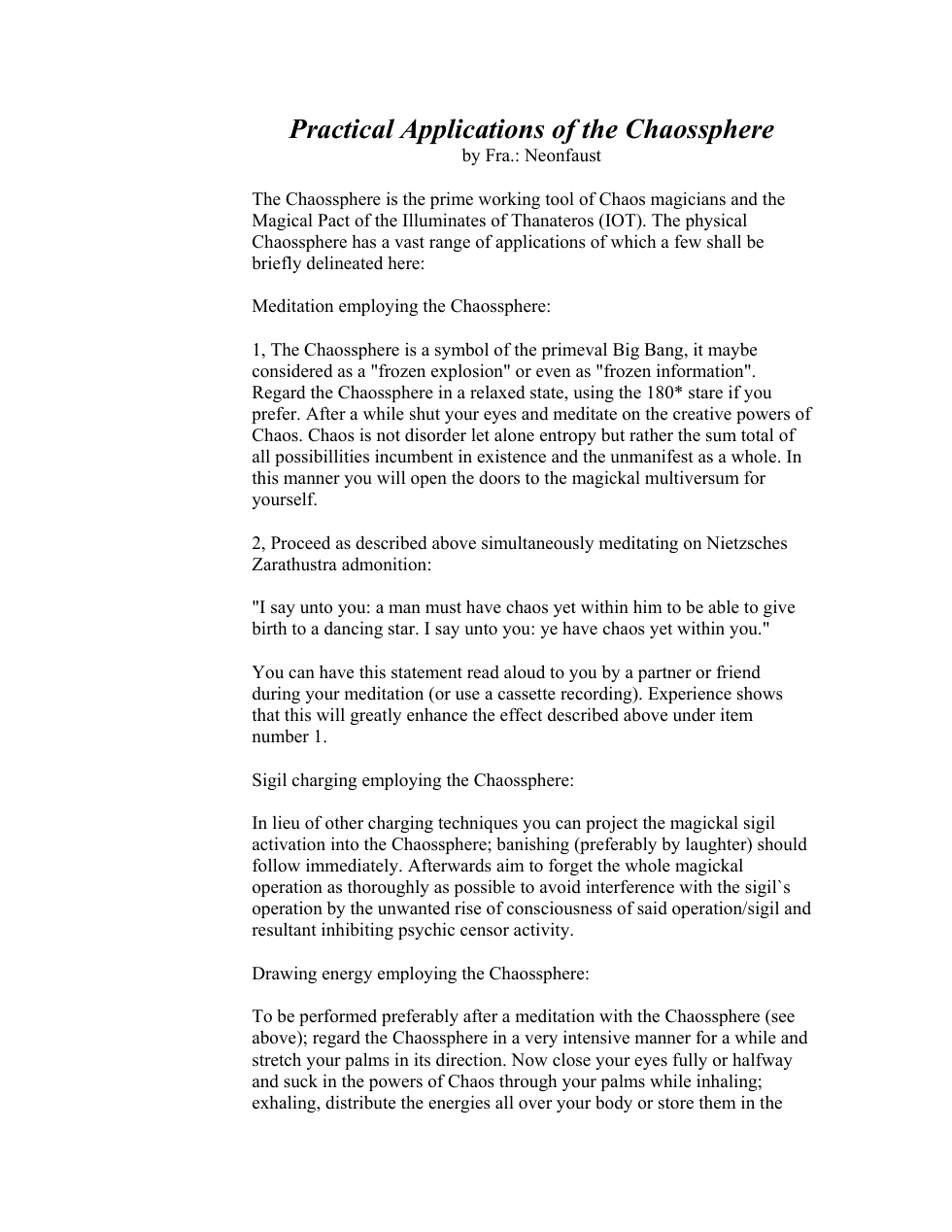 Fr Neonfaust - Practical Applications of the Chaossphere cover