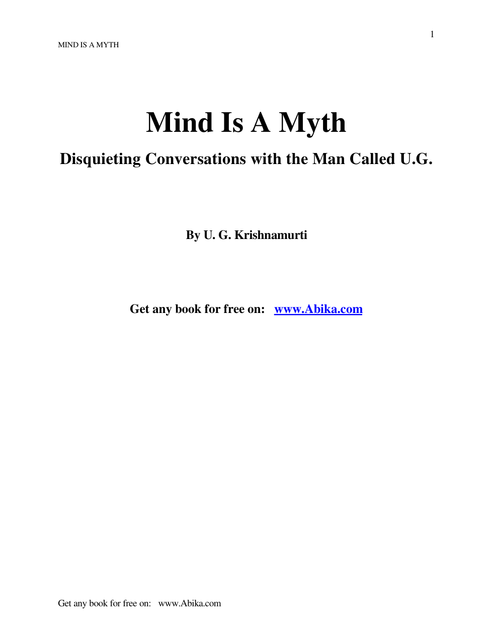 Krishnamurti, U. G. - Mind is a Myth cover