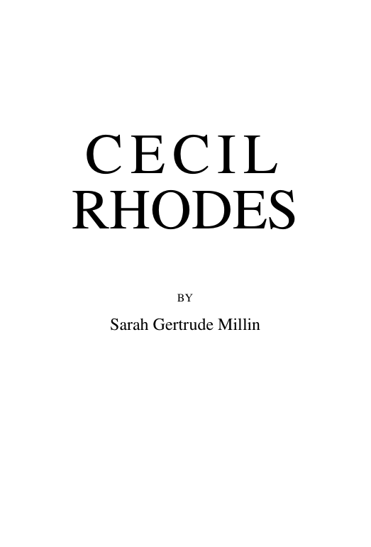 Millin, S. G. - Cecil Rhodes (1933) cover