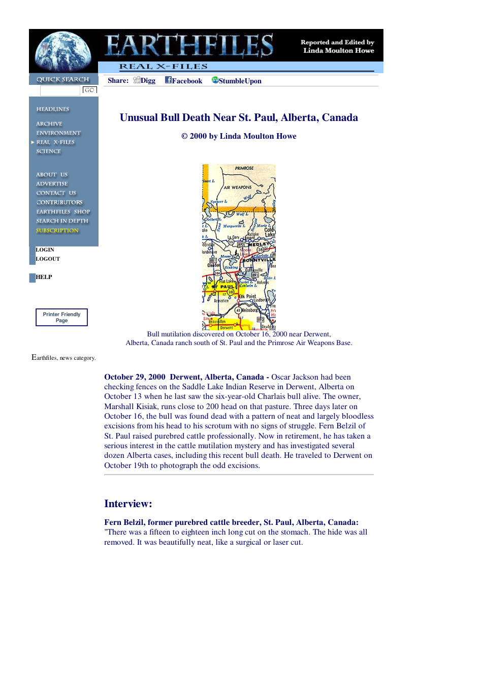 10 29 2000 Unusual Bull Death Near St. Paul, Alberta, Canada cover