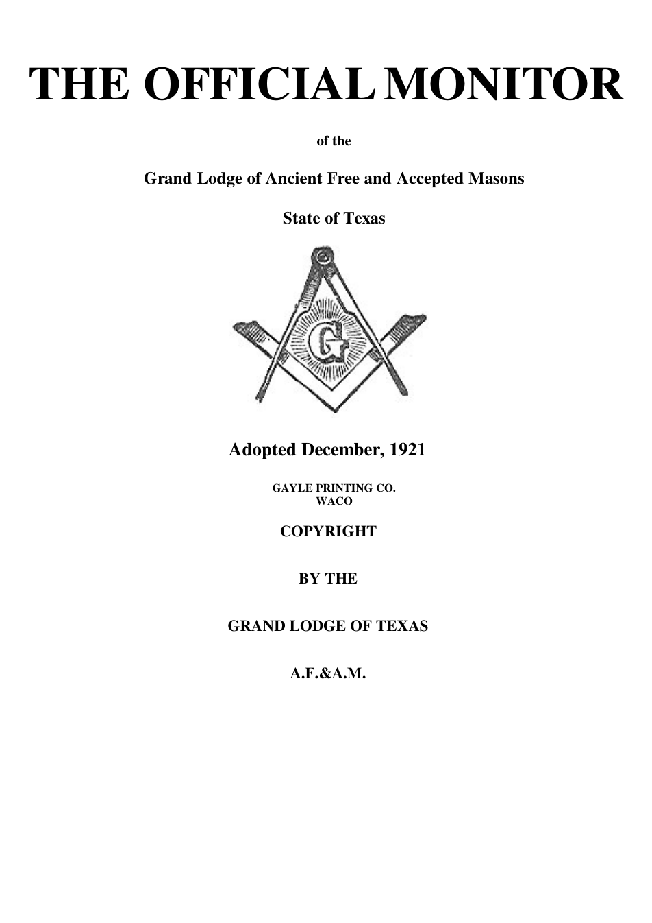 The Official Monitor of the Grand Lodge of Texas cover