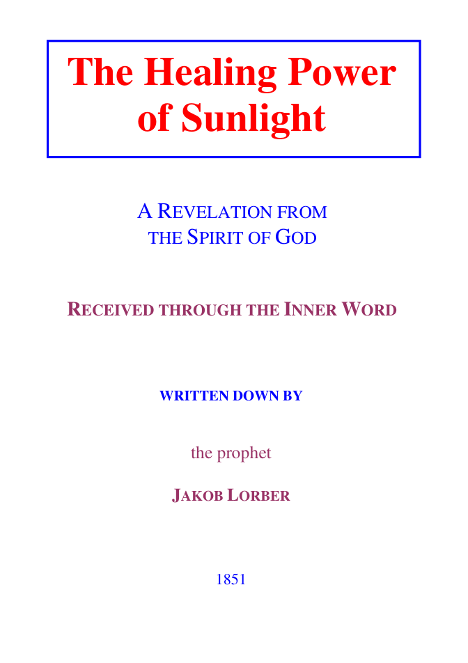 Healing Power of Sunlight by Jakob Lorber cover