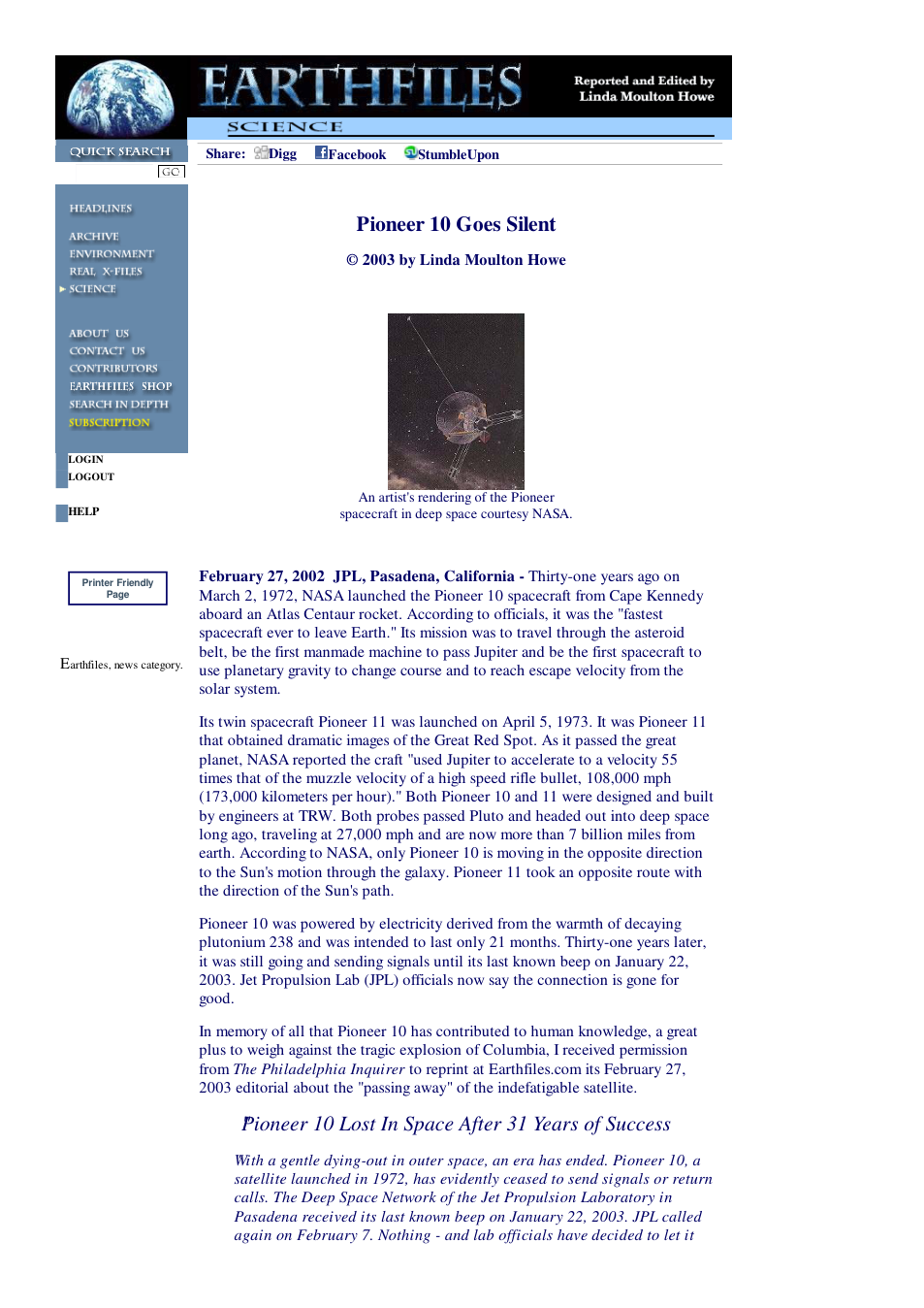 02 27 2003 Pioneer 10 Goes Silent cover
