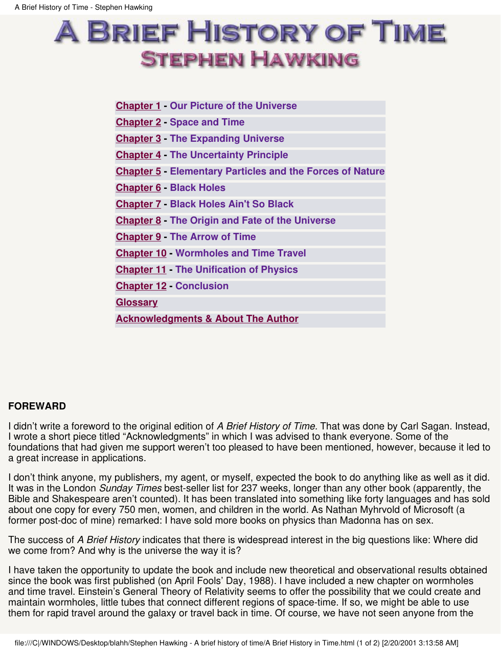 Stephen Hawking - A Brief History Of Time cover