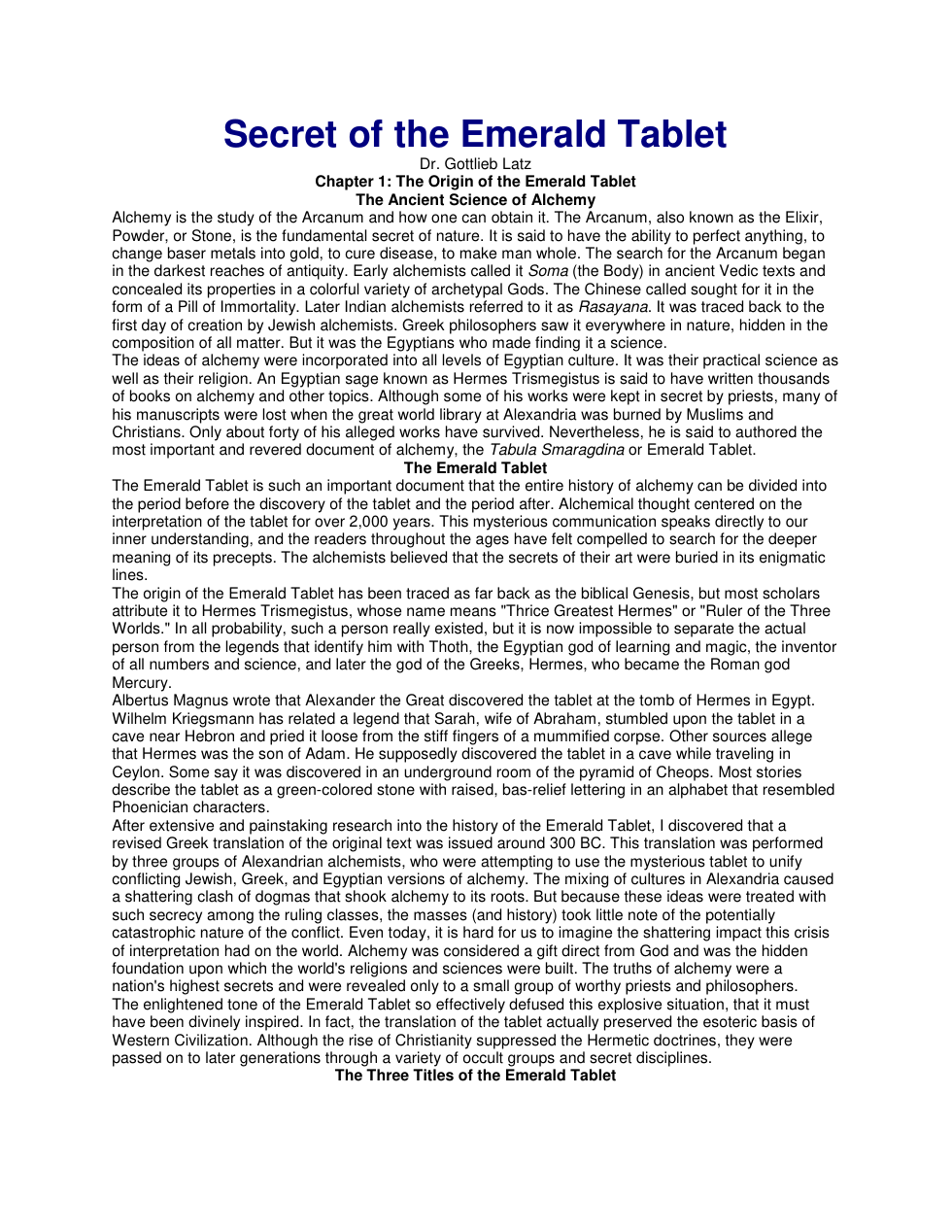 Secret of the Emerald Tablet cover