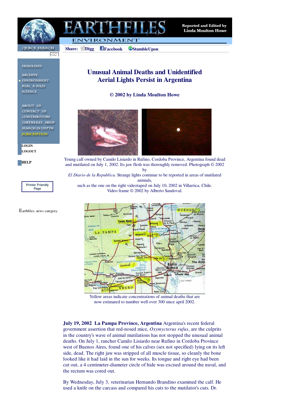 07 19 2002 Unusual Animal Deaths and Unidentified Aerial Lights Persist in Argentina cover