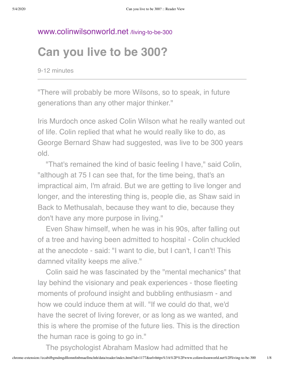 Colin Wilson - Can You Live To Be 300 cover