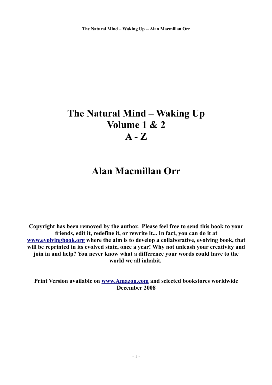 Natural Mind - Waking Up - Vol 1 And 2 cover