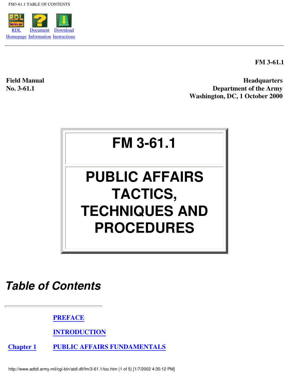 ARMY Public Affairs Tactics,Techniq,Proced. 2000 202pgs cover