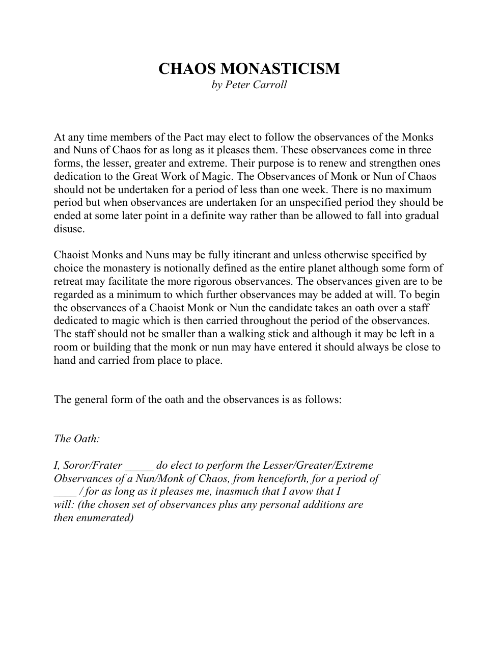 Carroll, Peter - Chaos Monasticism cover