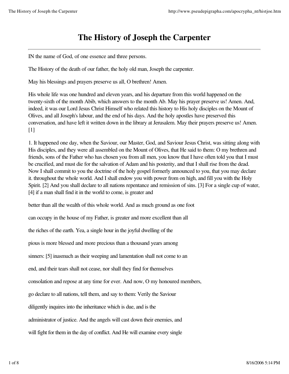 History of Joseph the Carpenter cover