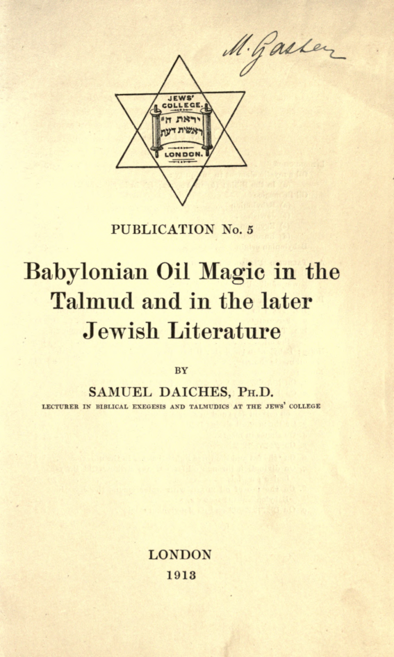 Babylonian Oil Magic - S Daiches cover