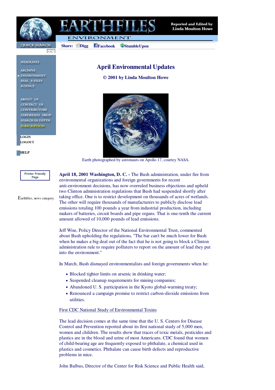 04 18 2001 April Environmental Updates cover