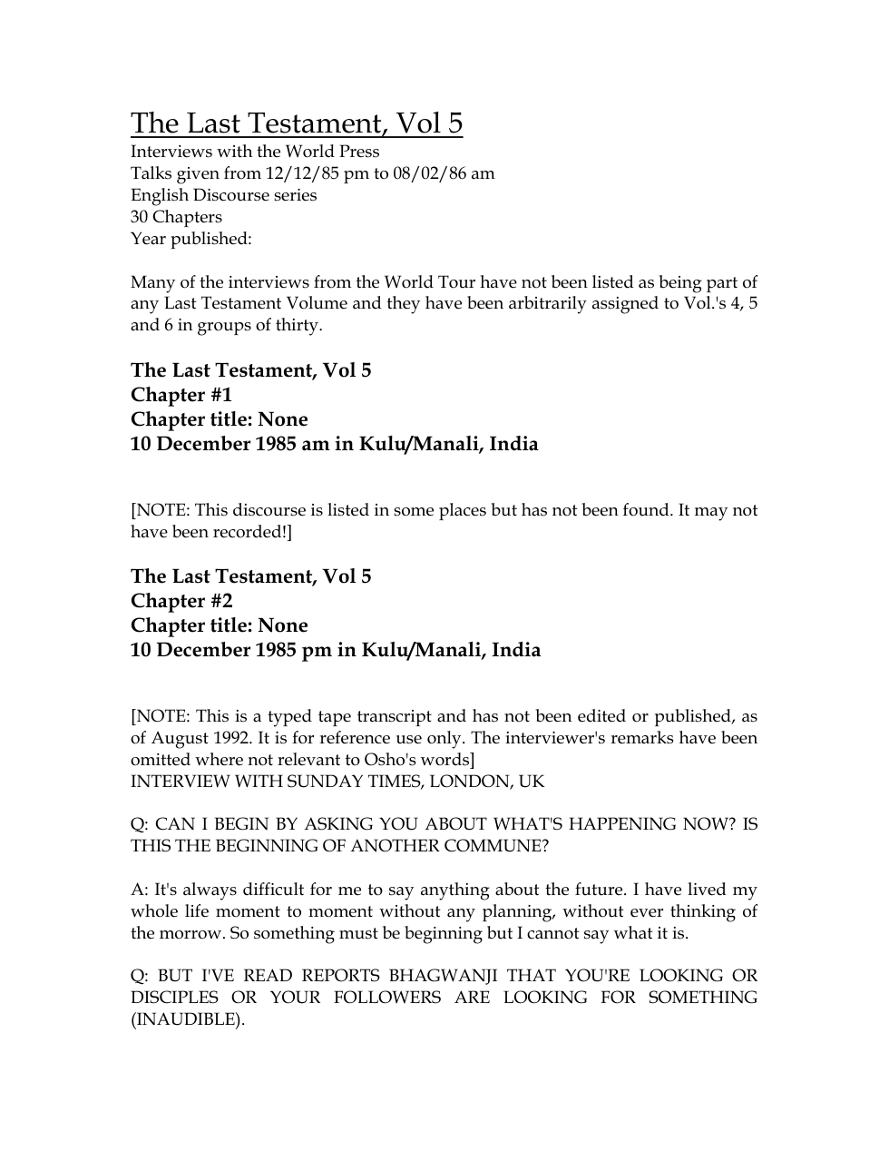 The Last Testamentvol5 cover
