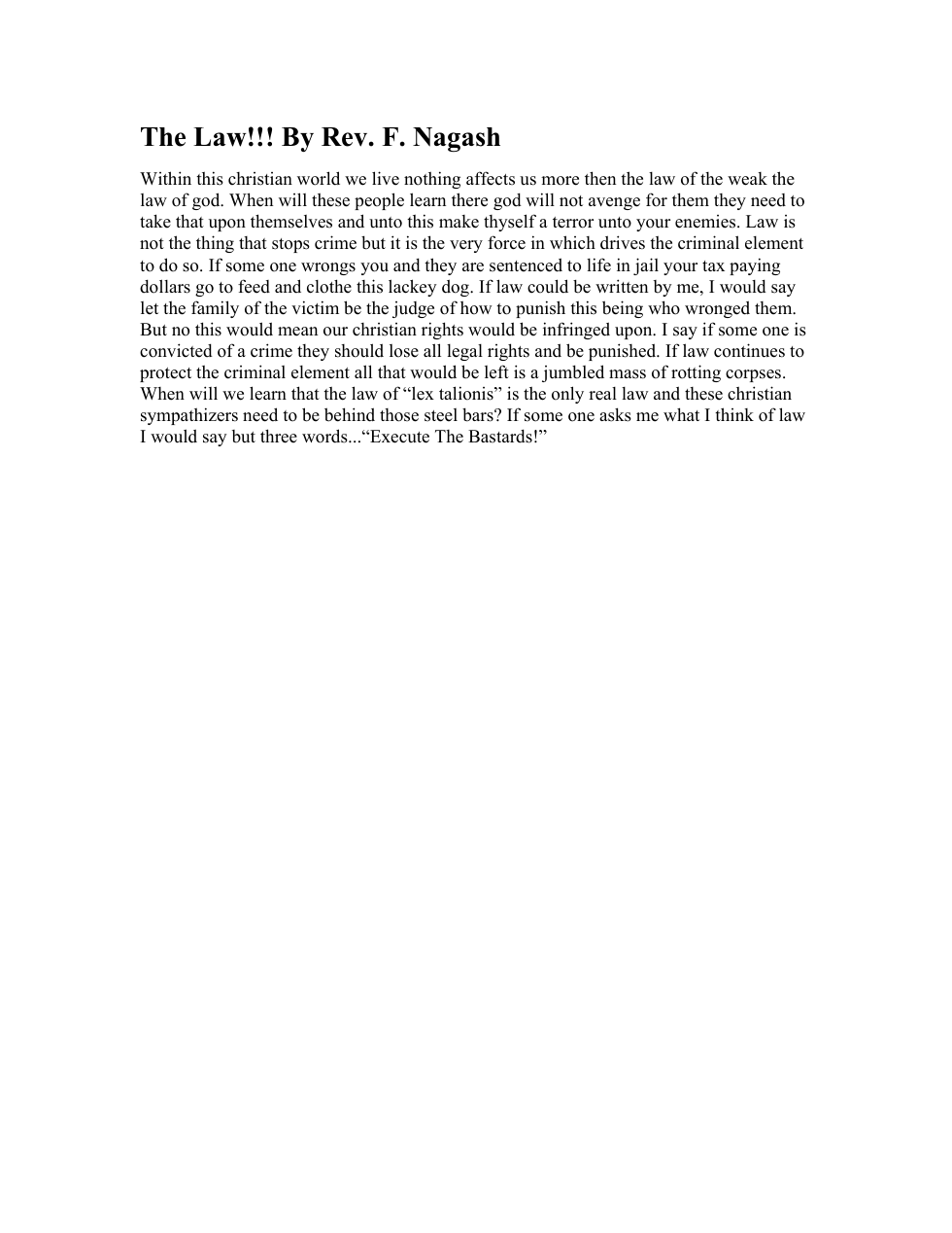 The Law!!! By Rev. F. Nagash cover