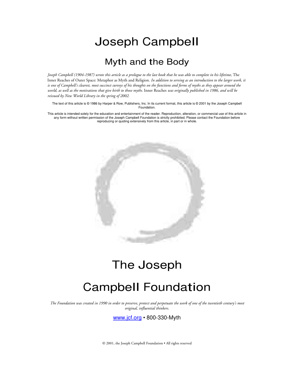 Joseph Campbell - Myth And The Body cover