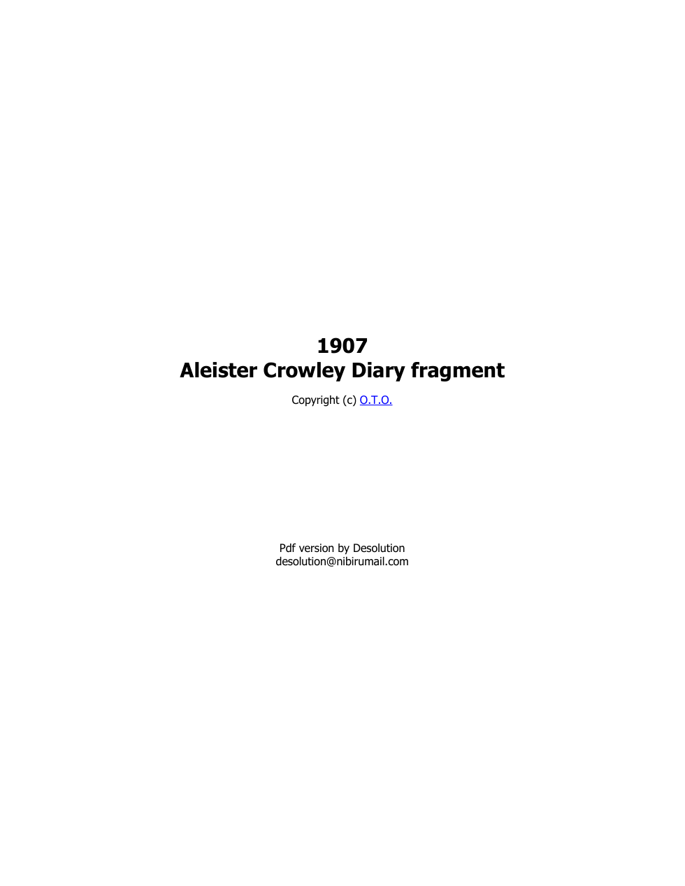 Aleister Crowley - 1907 diary fragments cover