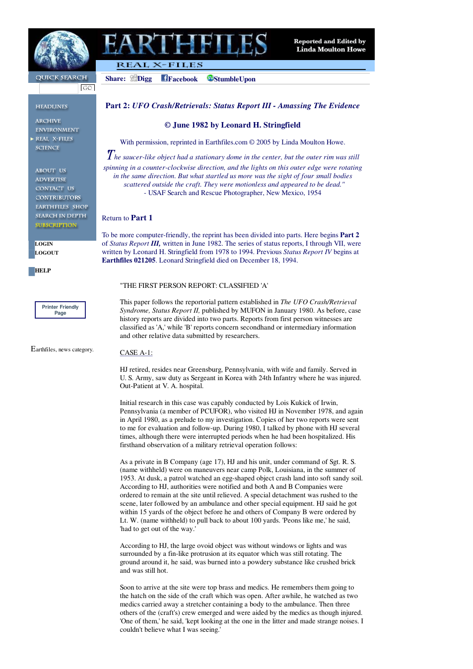3 03 2005 Part 2 UFO Crash Retrievals Status Report III - Amassing The Evidence June 1982 by Leonard H. Stringfield cover