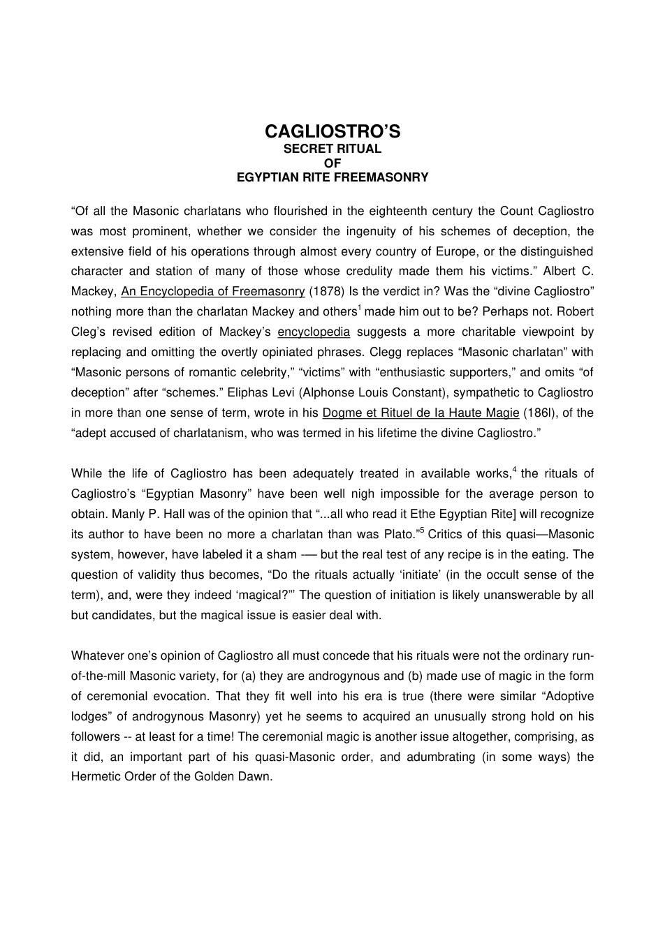 Cagliostro's Secret Ritual Of Egyptian Rite Freemasonry cover