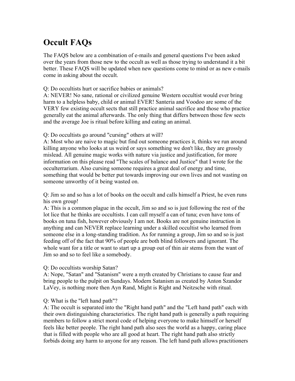 Occult FAQs cover