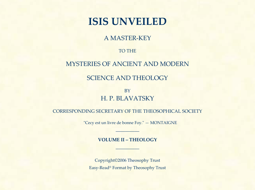 H.P. Blavatsky - Isis Unveiled vol. 2 cover