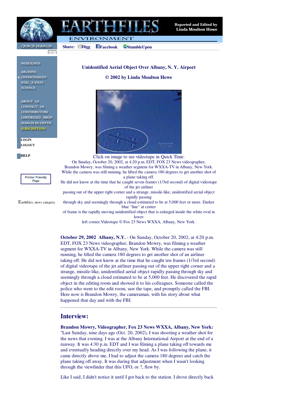 10 30 2002 Unidentified Aerial Object Over Albany, N. Y. Airport cover