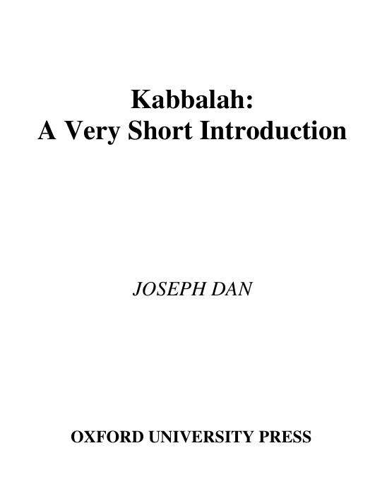 Joseph Dan - Kabbalah A Very Short Introduction cover