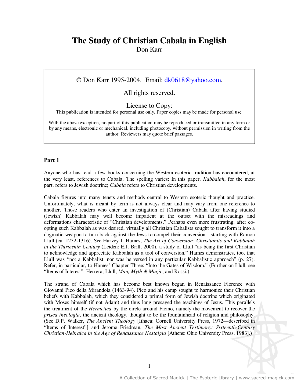 Study of Christian Kabbalah in English pt 1 cover