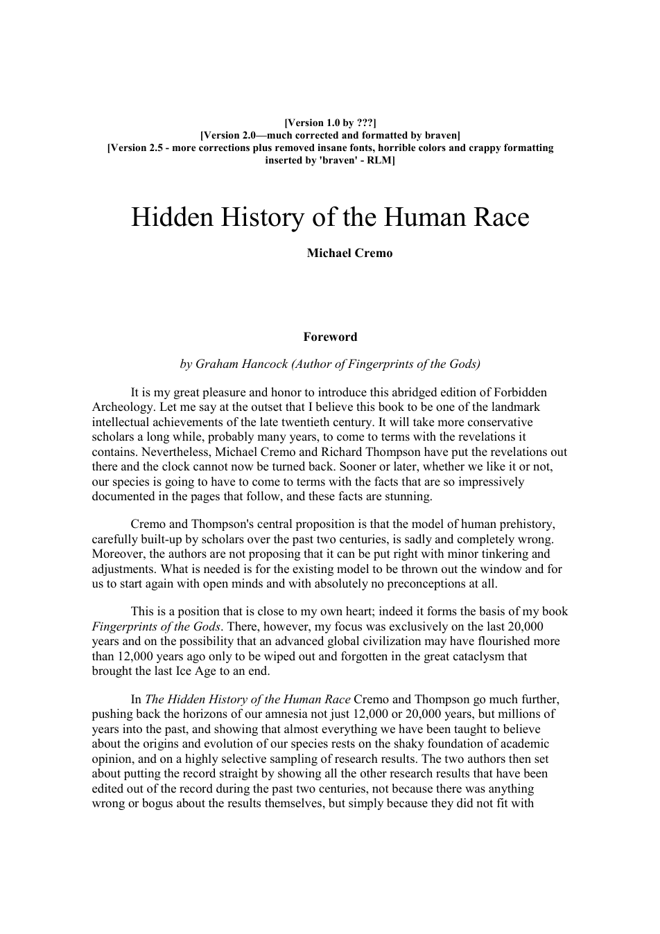 Michael Cremo - Hidden History Of The Human Race cover