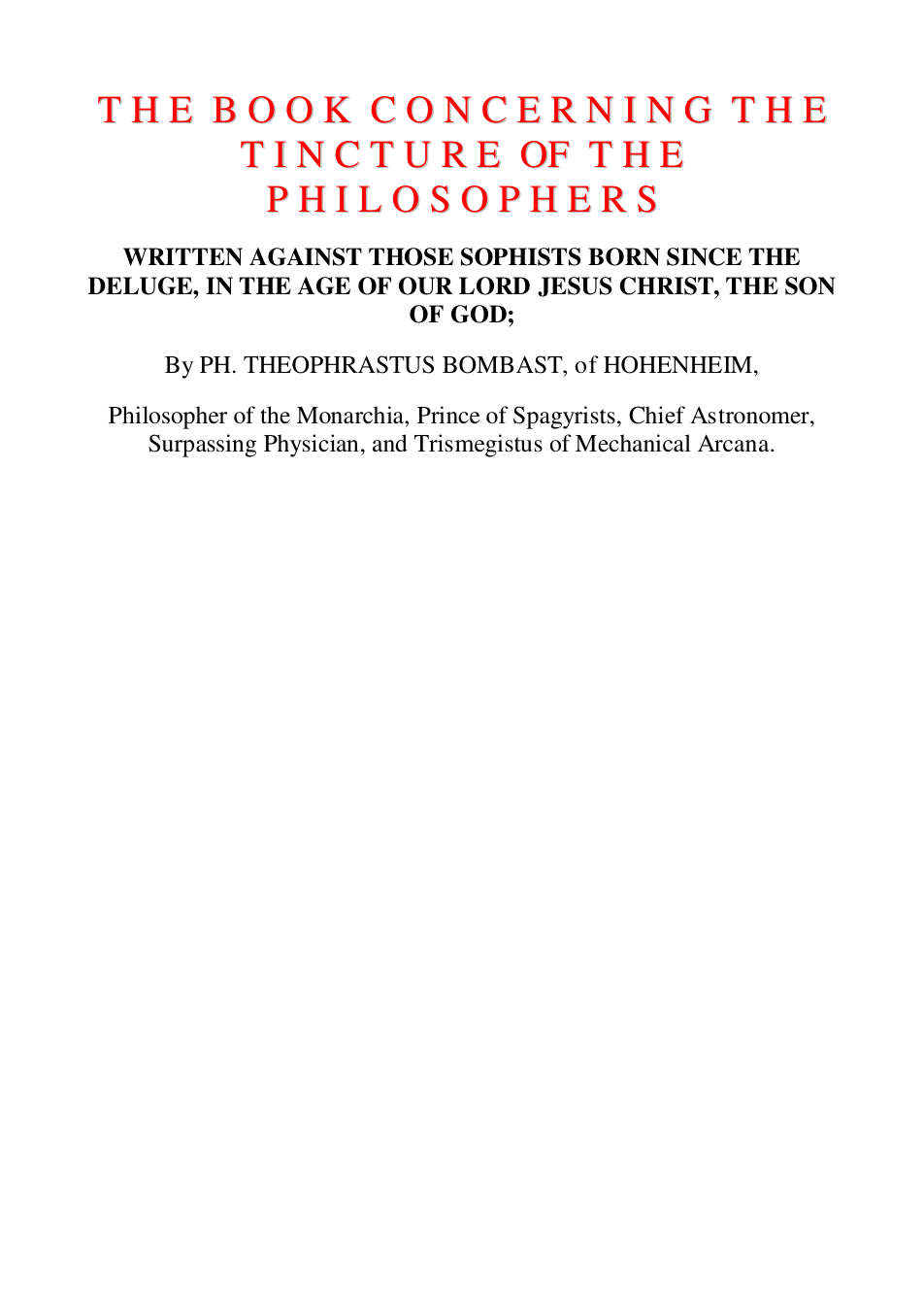 The Tincture of the Philosophers - Paracelsus cover