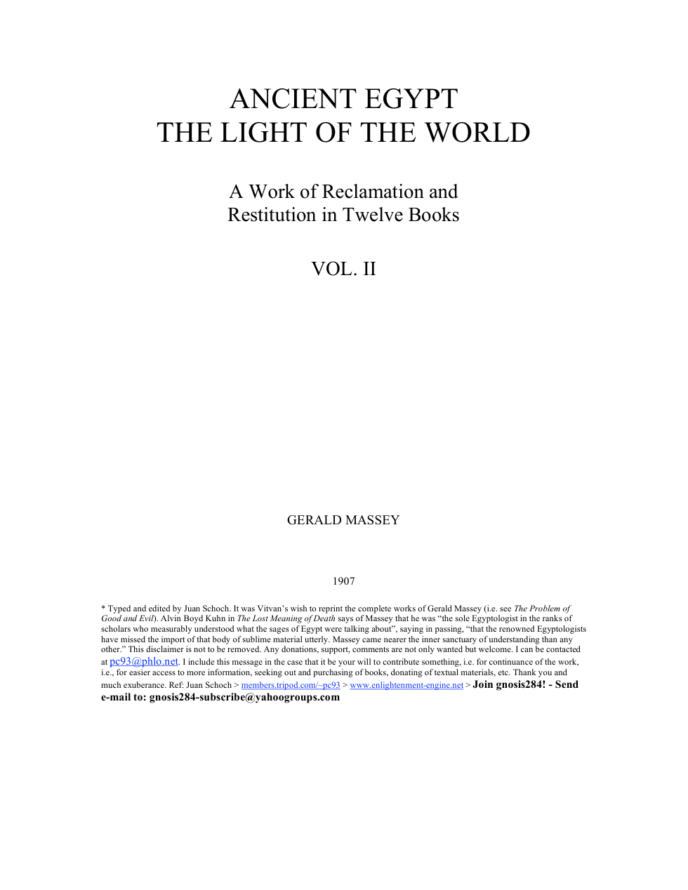 02 Ancient Egypt The Light Of The World - G Massey cover