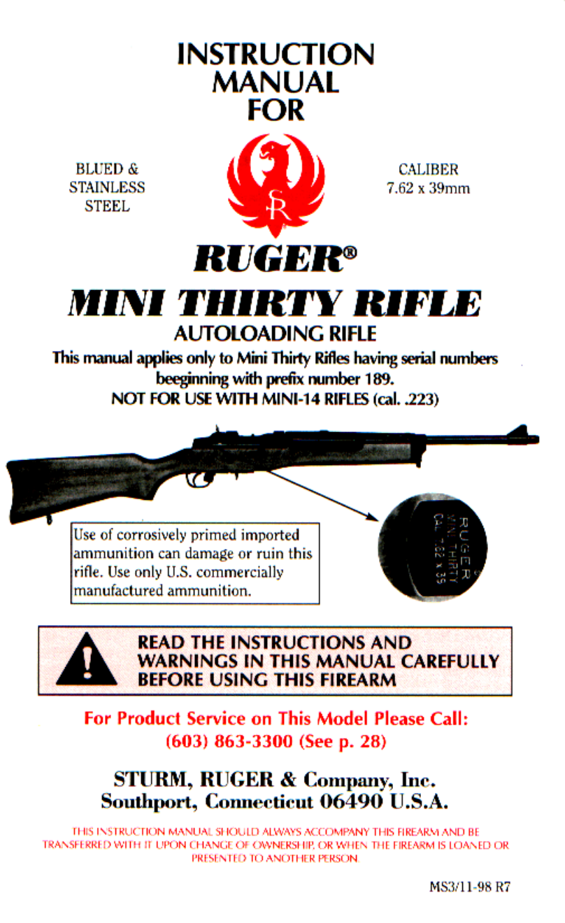 Ruger Mini Thirty Autoload Rifle 7.62 1987 21 pgs cover