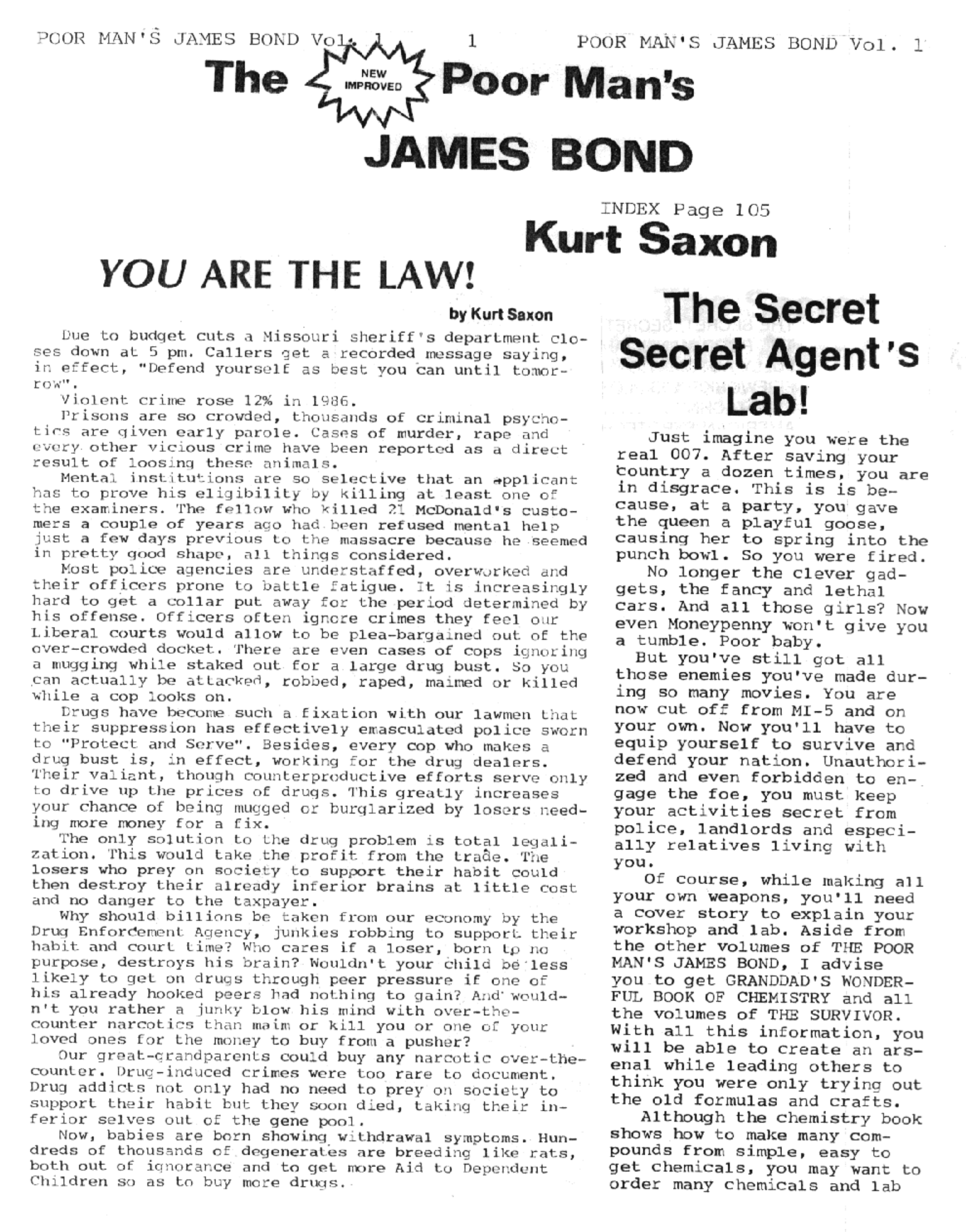 Kurt Saxon - The Poor Man's James Bond - Vol 1 cover