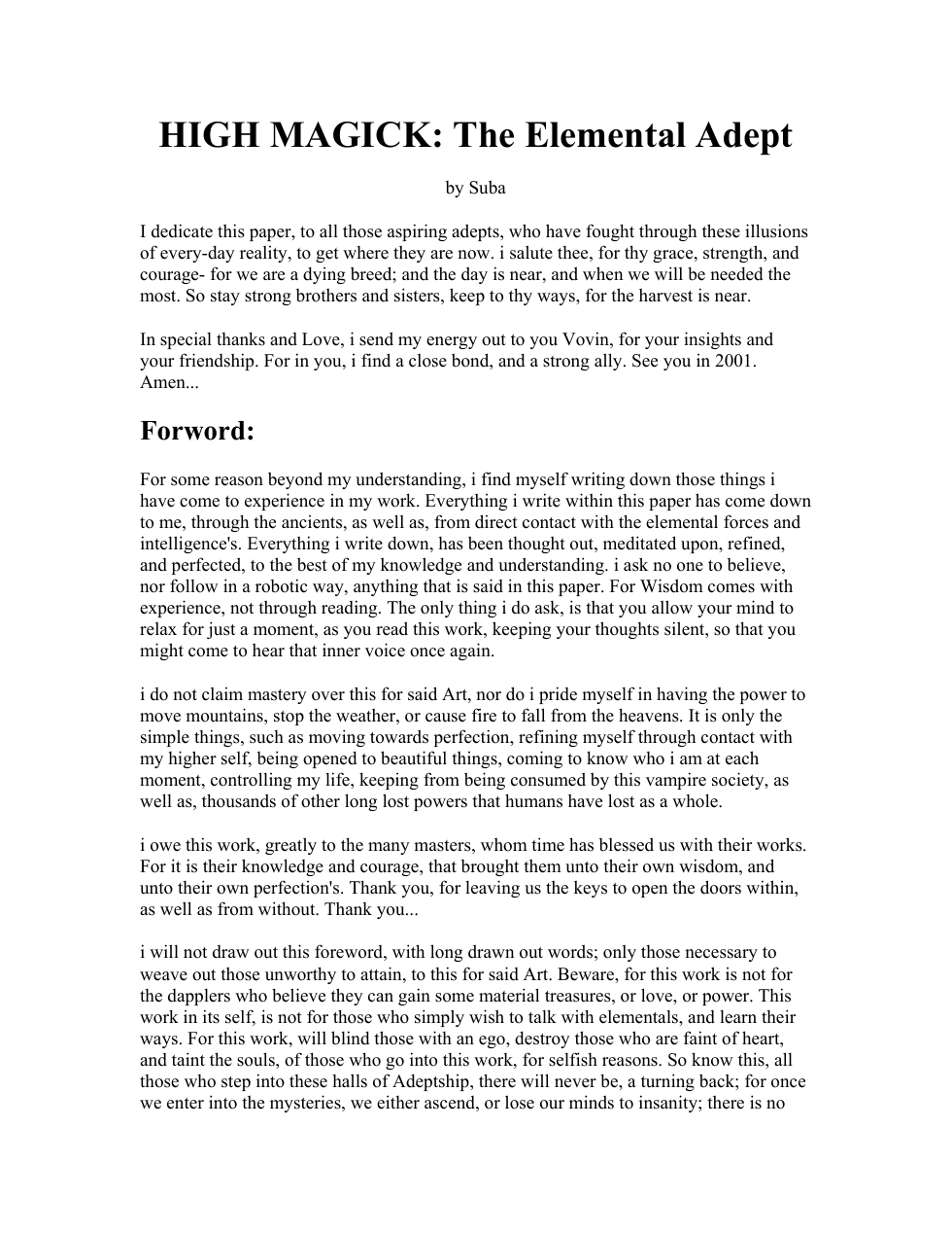 Suba - HIGH MAGICK The Elemental Adept cover