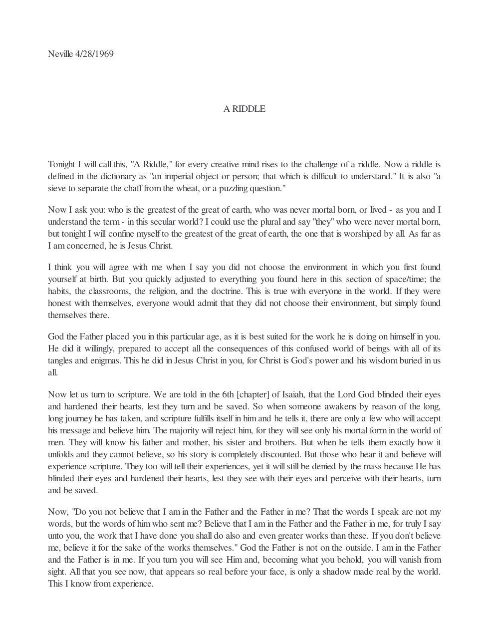 1969.04.28, A Riddle cover