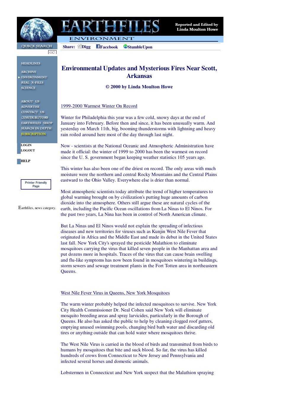 03 12 2000 Environmental Updates and Mysterious Fires Near Scott, Arkansas cover
