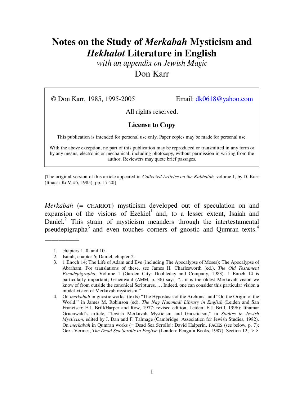 Notes on the Study of Merkabah Mysticism cover