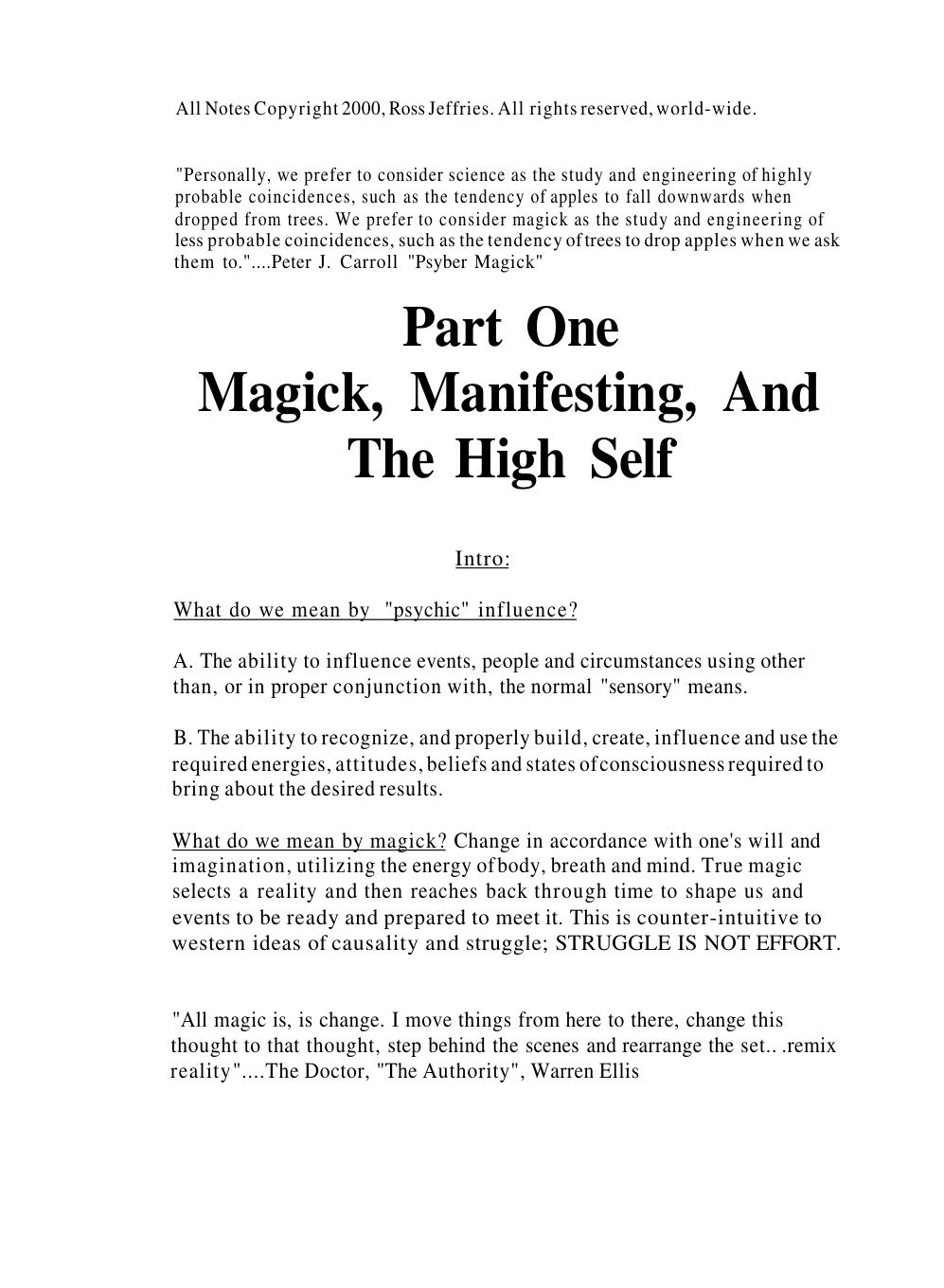 Psychic Influence Seminar Notes cover