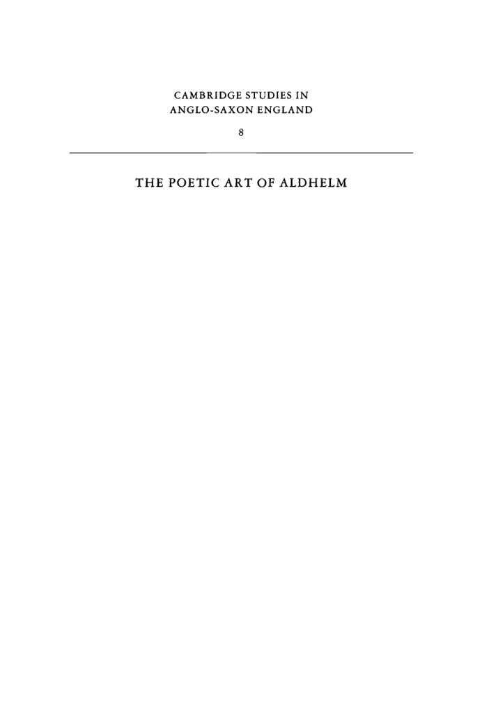 The Poetic Art of Aldhelm cover