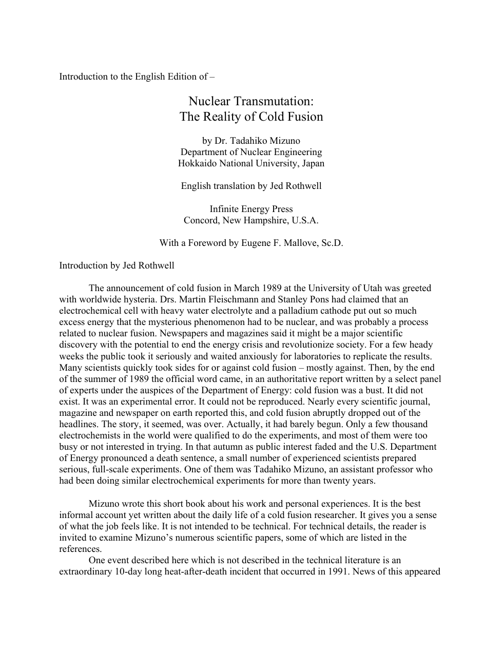 Mizuno - Nuclear Transmutation - The Reality Of Cold Fusion cover