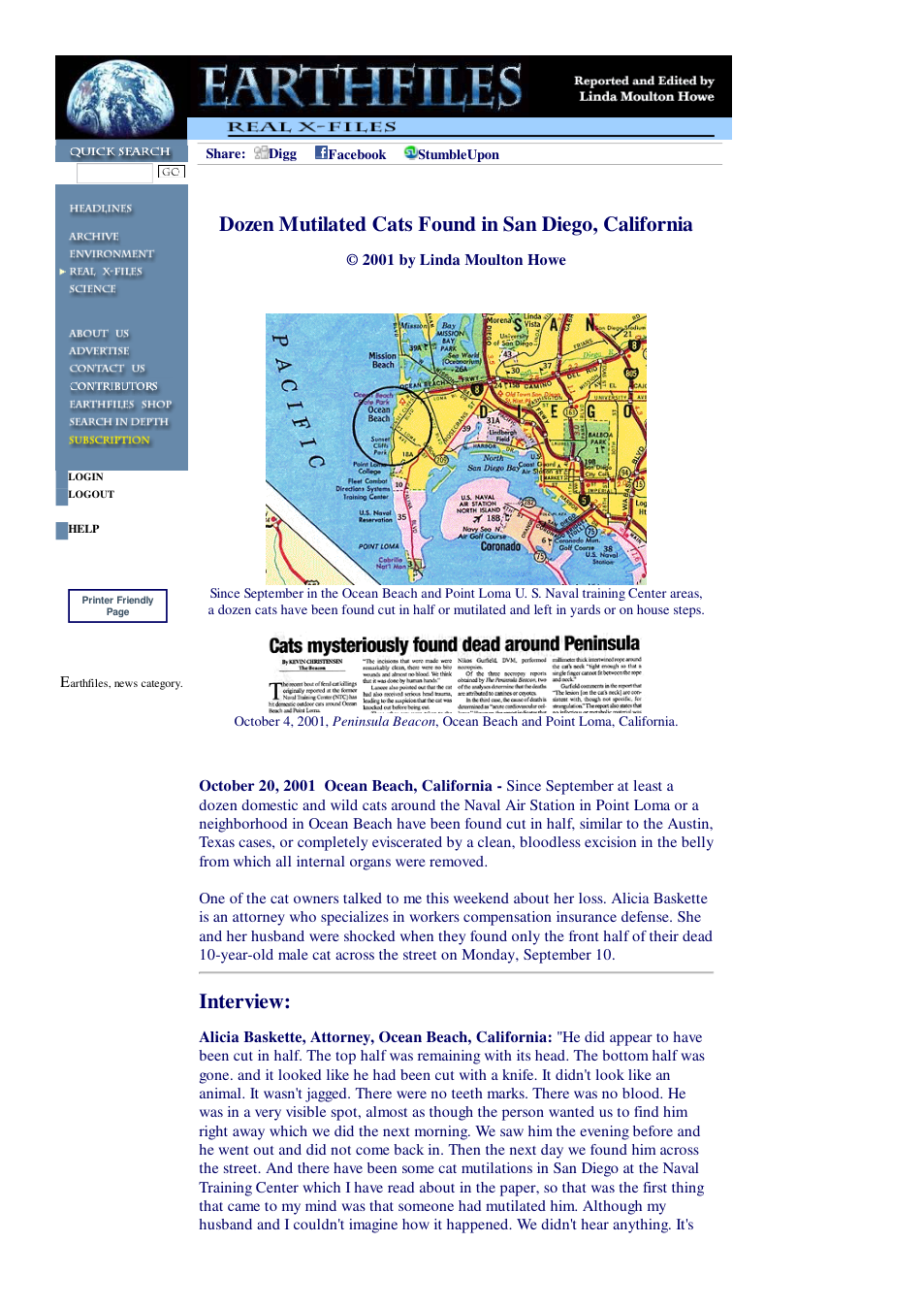 10 20 2001 Dozen Mutilated Cats Found in San Diego, California cover